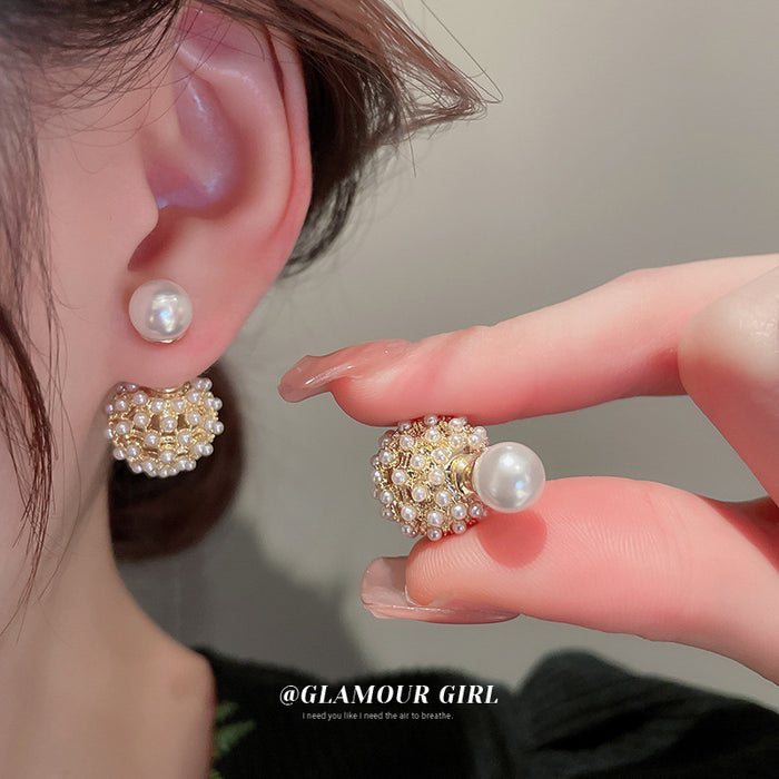 Gold Tone Pearl Cluster Ball Stud Earrings Statement Jewelry