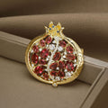 Gold Pomegranate Brooch Red Crystal Clear Rhinestone Pin view 2