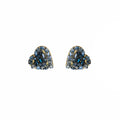 Blue Crystal Cluster Heart Stud Earrings Gold Frame view 5