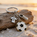 Soccer Ball Jersey Cleat Keychain Silver Ring Three Charms view 3