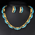 Black Silver Tone Turquoise Branch Collar Metal Necklace and Earring Set view 1