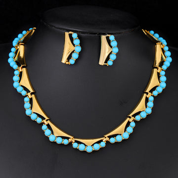 Black Silver Tone Turquoise Branch Collar Metal Necklace and Earring Set