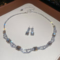 Square Crystal Necklace Drop Earring Sets Gold Silver Tone view 7