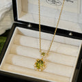 Gold Olive Green Oval Crystal Pendant Necklace Rhinestone Halo view 6