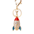 Jeweled Mini Rocket Keychain with Red Blue and White Enamel Details view 5
