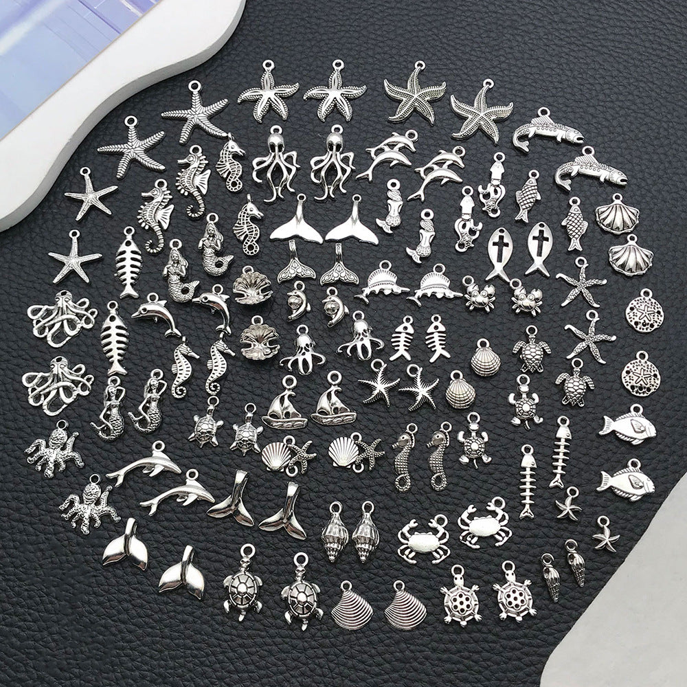 Antique Silver Zinc Alloy Starfish Seahorse Charm Pendants for DIY Ocean Jewelry Making