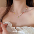 White Bead Multicolor Mushroom Charm Necklace Color Accents view 3