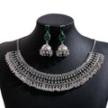 Ornate Silver Tone Jhumka Necklace and Earring Jewelry Sets view 5