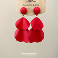 Matte Purple Layered Petal Cascade Drop Stud Earrings view 4