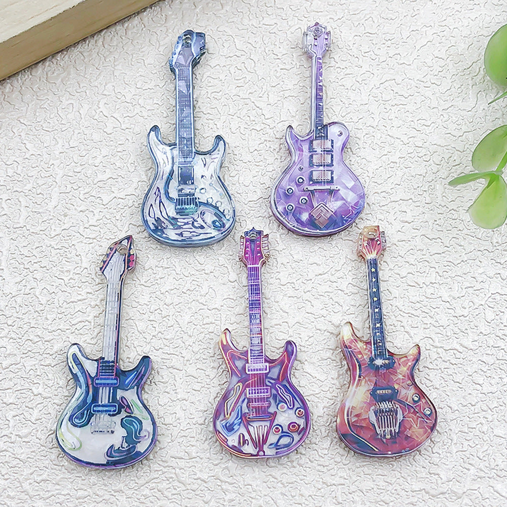 Acrylic Colorful Guitar Double Sided Charm Pendant for Earrings Keychain DIY Jewelry