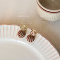 Gold-Tone Hammered Disc Houndstooth Yarn Ball Drop Earrings view 6