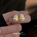 Two-Tone Gold Gourd Stud Earrings Pavé Crystal Halo view 1