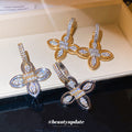 Two Tone Floral Crystal Hoop Earrings in Polished Statement Design view 3