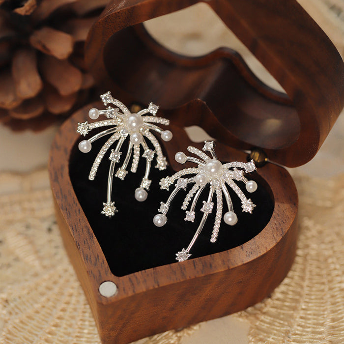 Silver Tone Crystal Firework and Star Drop Stud Earrings