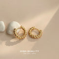 Gold Twisted Rope Texture Small Huggie Hoop Earrings view 3