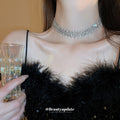 Silver Irregular Rhinestone Spike Bar Choker Necklace view 3
