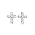 White Gold Cross Stud Earrings Clear Stone Set Metal view 5
