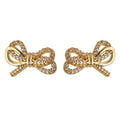 Gold Tone Double Layer Bow Clear CZ Pave Stud Earrings view 5