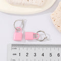Silver Tone Enamel Padlock Huggie Drop Earrings in Five Colors view 2