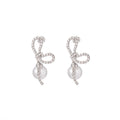 White Bow Pearl Look Extra Long Dangle Stud Earrings view 5
