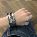 Wide Crumpled Metal Hinged Bangle In Gold Or Silver Tone view 4