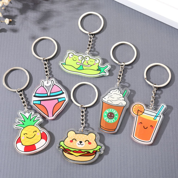 Silver Tone Printed Acrylic Food and Character Split Ring Keychains