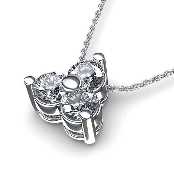 Silver Tone Bow Cluster Pendant Necklace Polished Jewelry