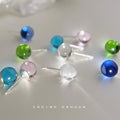 Silver Glass Crystal Ball Stud Earrings Five Colors view 1