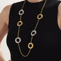 Long Hollow Circle Link Necklace Gold Silver Two-Tone Steel view 3