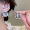 Square Fabric and Crystal Border Stud Earrings in Three Patterns view 4
