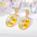 Gold Tone Oval Clear Resin Pressed Flower Drop Earrings view 6
