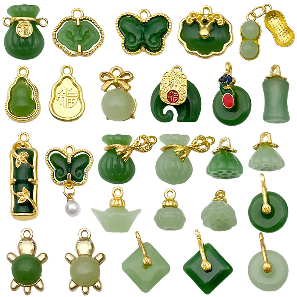 Glass Jade Look Peace Buckle Bead Charm Pendant for DIY Bracelet Necklace Jewelry Making