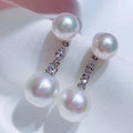 Silver Double Pearl Drop Earrings with CZ Connectors view 3