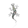 Iridescent Shell Lizard Brooch With Crystal Silver Tone Limbs view 1