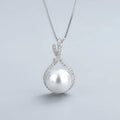 Silver Tone Faux Pearl Twist Loop Clear Stone Pendant Necklace view 2