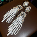 Crystal Flower Pearl Tassel Earrings - One Style Polished Decorative Design view 6