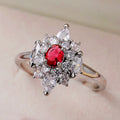 Silver Red Oval CZ Floral Cluster Marquise Accent Ring view 2