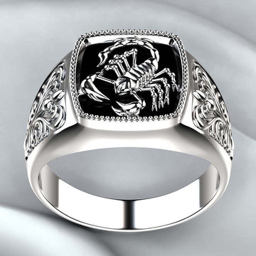 Black Enamel Scorpion Signet Ring In Gold And Silver Tones