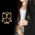 Black Silver Tone Owl Polished Two Designs Metal Brooch Pin view 3
