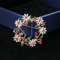 Floral Crystal Wreath Brooch With Green and Burgundy Leaves view 6