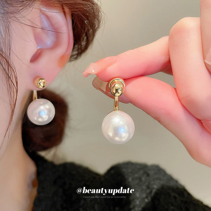 Gold Tone Ball Stud Earrings With Large Pearl Drops