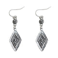Antique Silver Tone Layered Diamond Long Hook Earrings view 5