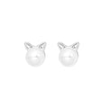 Silver Cat Ear Pearl Look Delicate Small Stud Earrings view 5