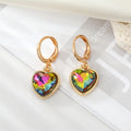 Gold Tone Faceted Crystal Butterfly and Heart Huggie Earrings view 6