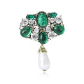 Baroque Rhinestone Brooch Pearl Drop Antique Gold Blue Green view 5