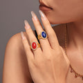 Gold Open Oval Natural Stone Ring Zircon Halo Size 7 view 1