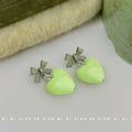 Sage Bow Lime Green Heart Drop Earrings Glossy Finish view 3