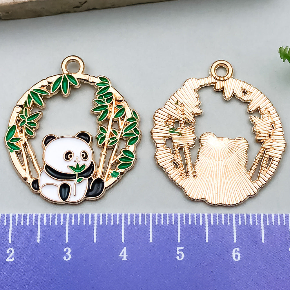 Enamel Zinc Alloy Panda Bamboo Round Bear Cat Charm Pendant for DIY Necklace Bracelet Keychain