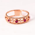 Rose Gold Beaded Openwork Band Ring Magenta Accent Stones view 2