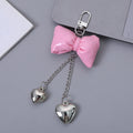 Glossy Patent Bow Keychain with Two Dangling Heart Charms view 11